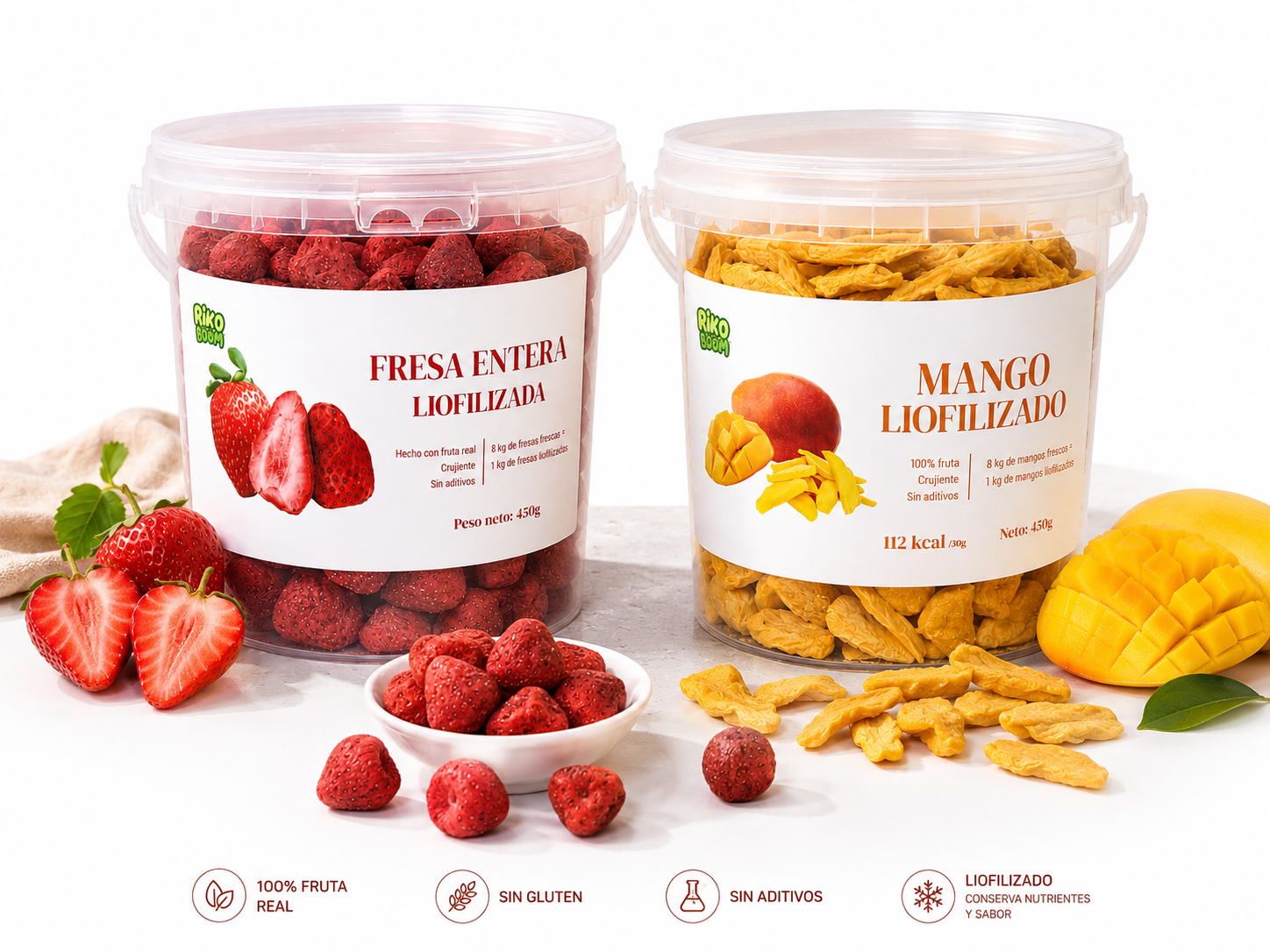 Pack Duo de Fruta Liofilizada – Fresa y Mango (450 g + 450 g)